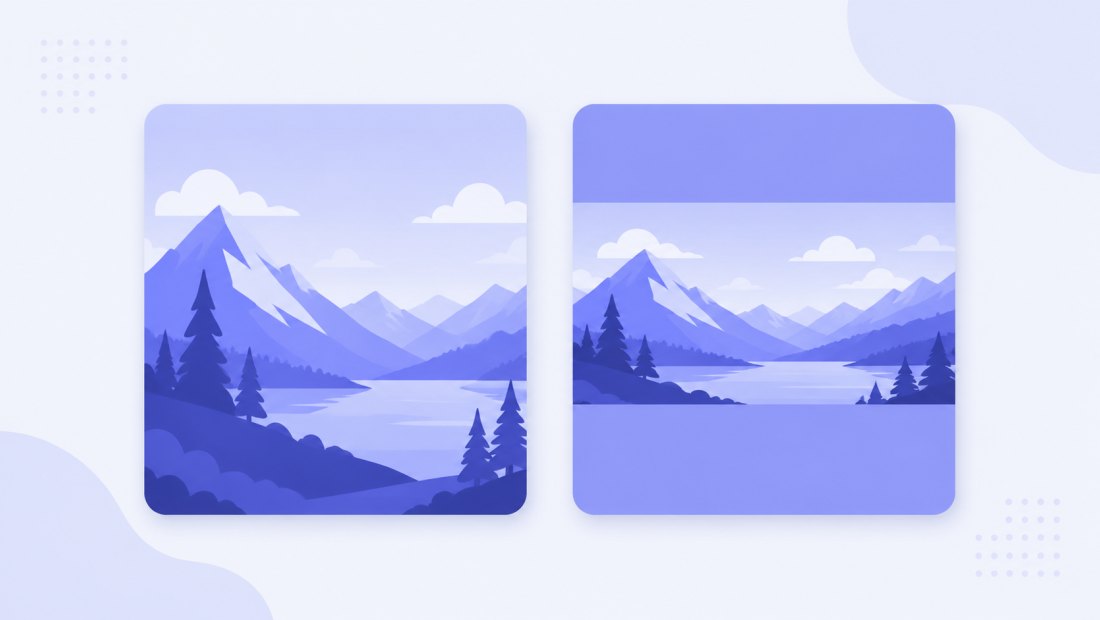 Crop versus fill: one photo trimmed to a square, the other padded with a coloured background