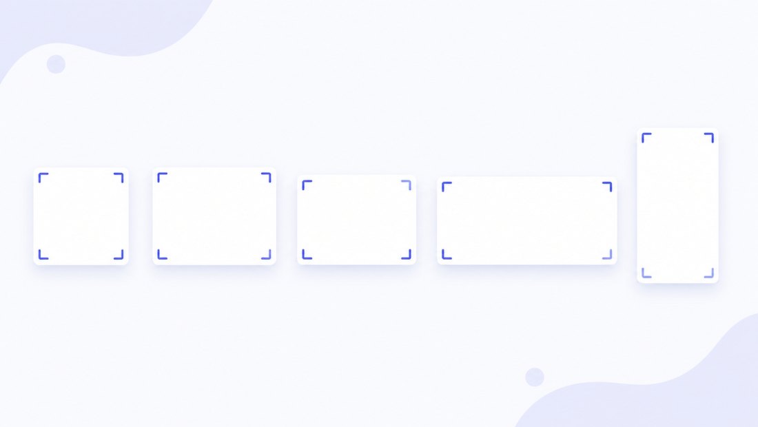 Crop frames at several aspect ratios: square, 4:3, 3:2, 16:9 and a 9:16 vertical