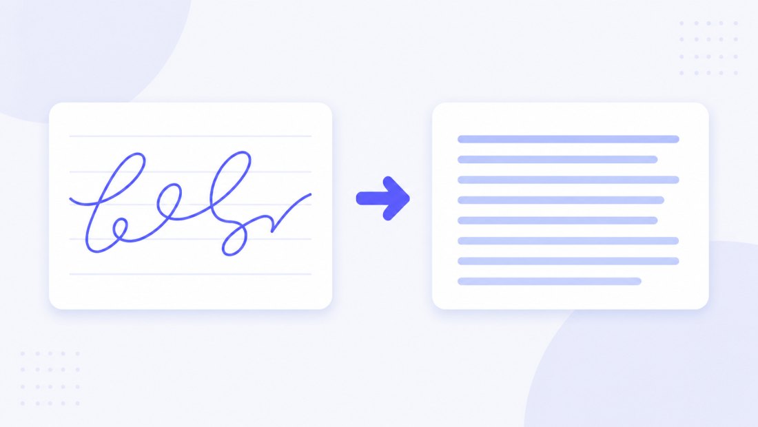 A handwritten note with wavy script being converted into clean, straight typed text lines