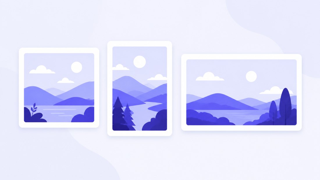 Three Instagram feed formats side by side: a 1:1 square, a 4:5 portrait and a 1.91:1 landscape