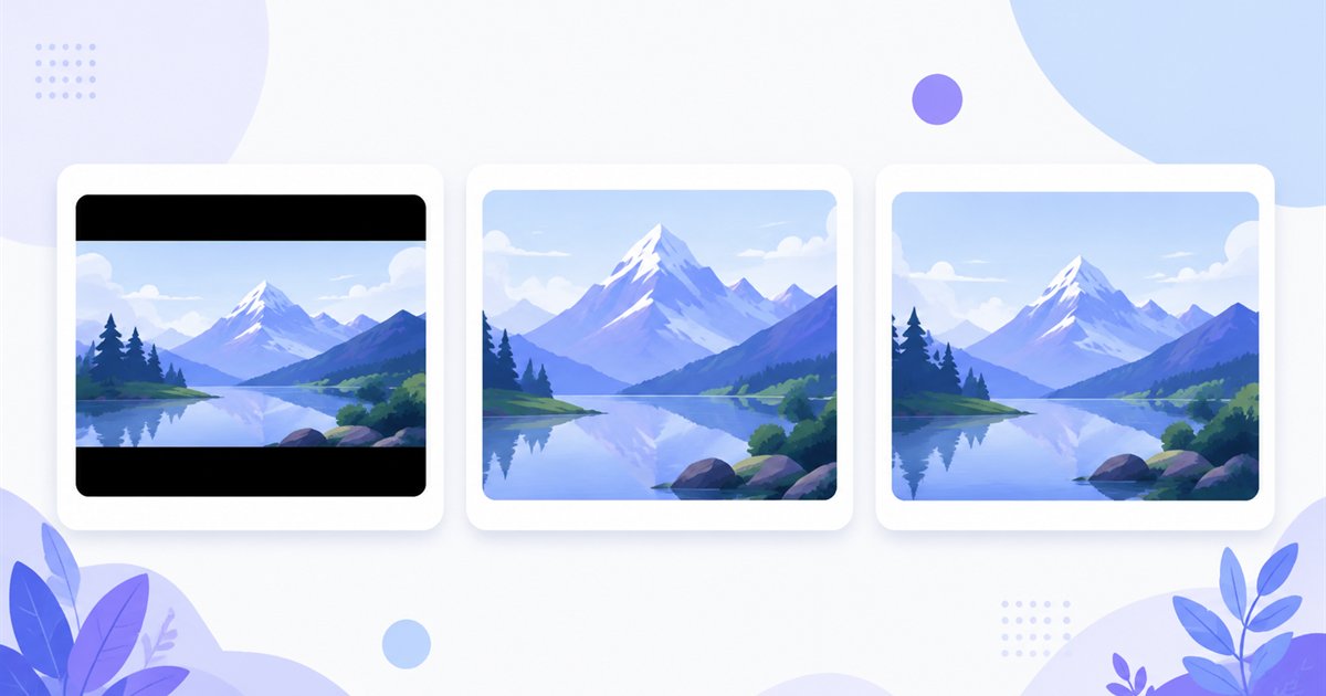Three previews of the same photo as Fit, Crop and Stretch in a 1920×1080 frame
