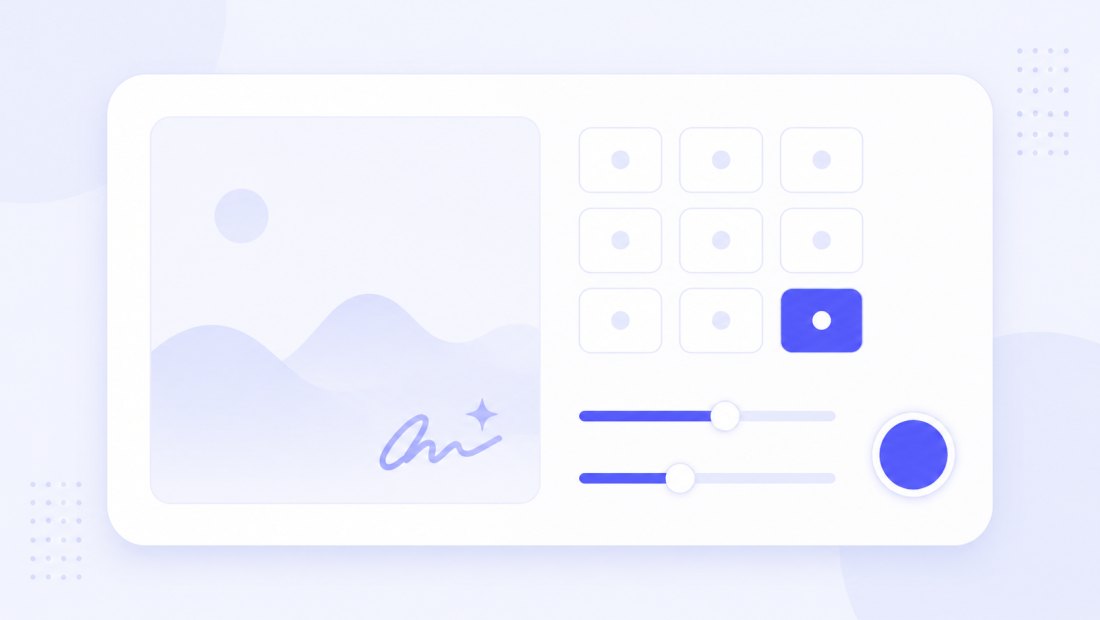 A small control panel showing a position grid, an opacity slider, a size control and a colour swatch
